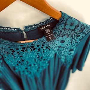 Deep Teal Torrid Swing Top w/ Lace Detail